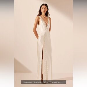 La Lune Cumulus Silk Lace Strap Split Maxi Dress - Ivory